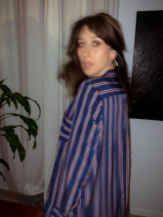 Button Up Shirt - Navy/Red/White Stripe