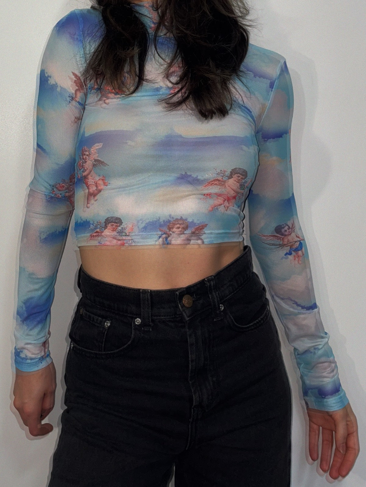 Y2K Cherub Blue Mesh Skivvy Top