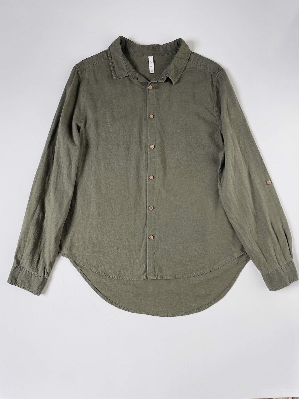 Linen Blend Khaki Button Up Shirt