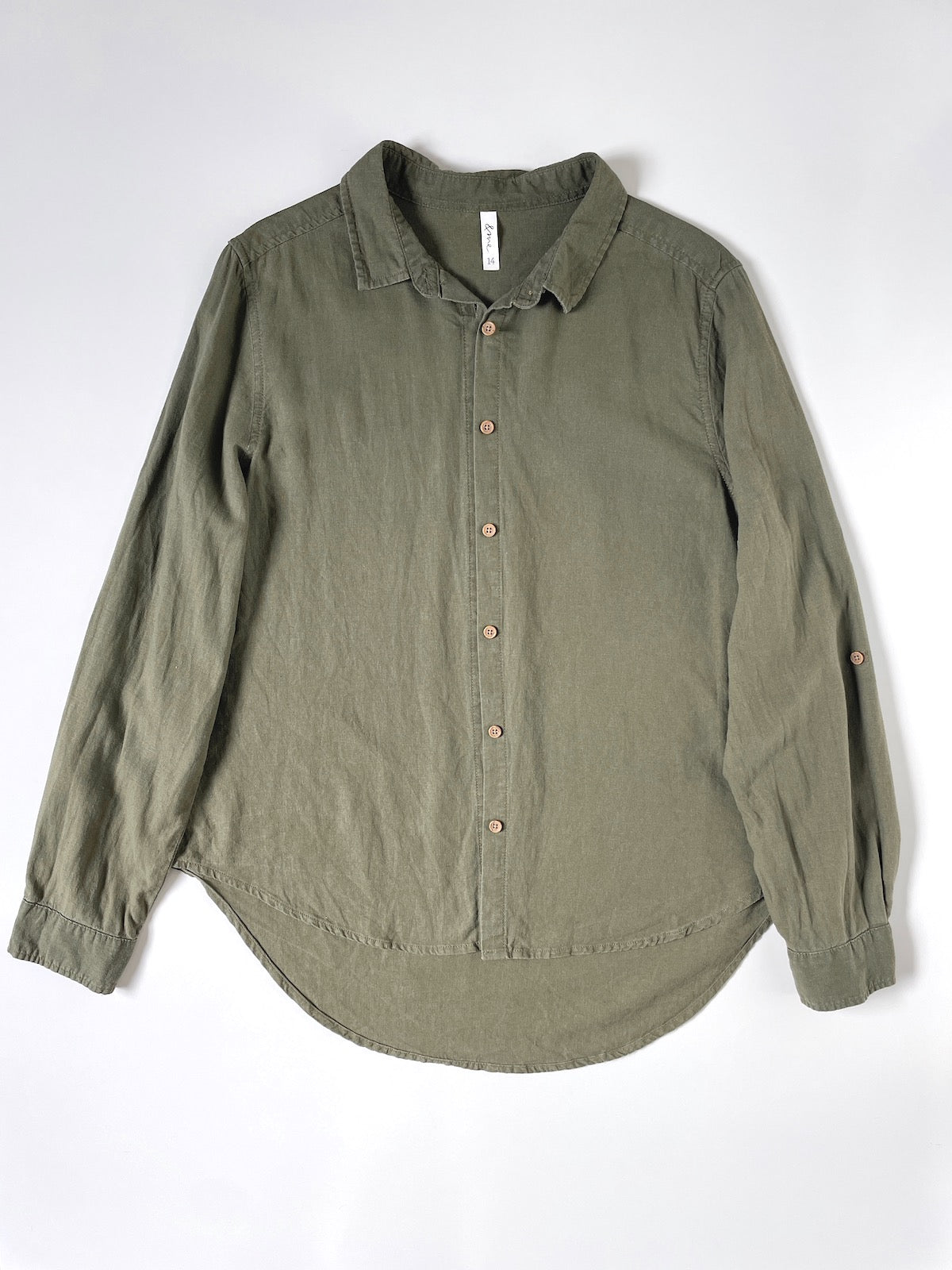 Linen Blend Khaki Button Up Shirt