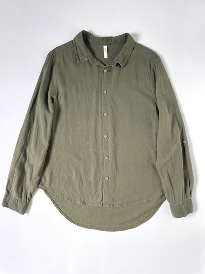 Linen Blend Khaki Button Up Shirt