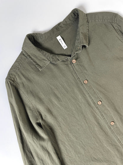 Linen Blend Khaki Button Up Shirt