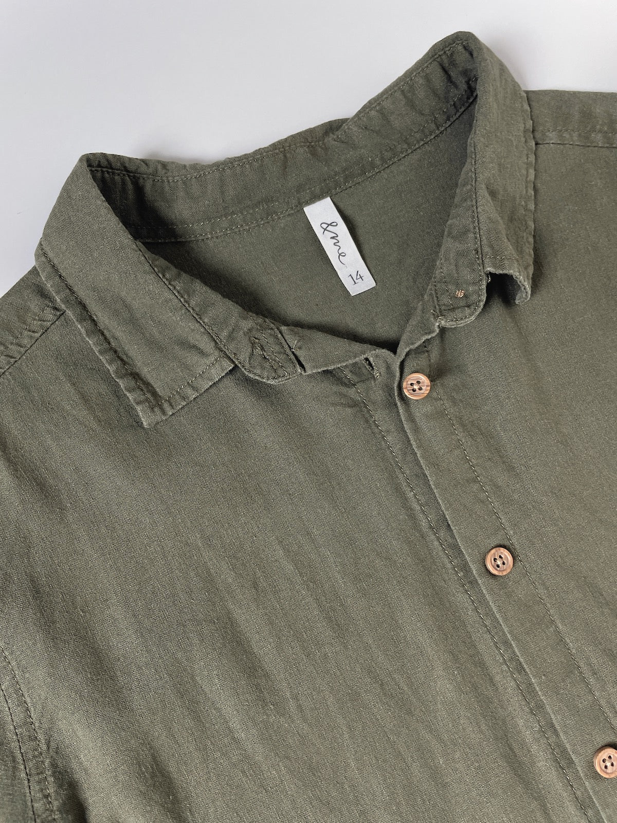 Linen Blend Khaki Button Up Shirt