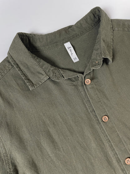 Linen Blend Khaki Button Up Shirt