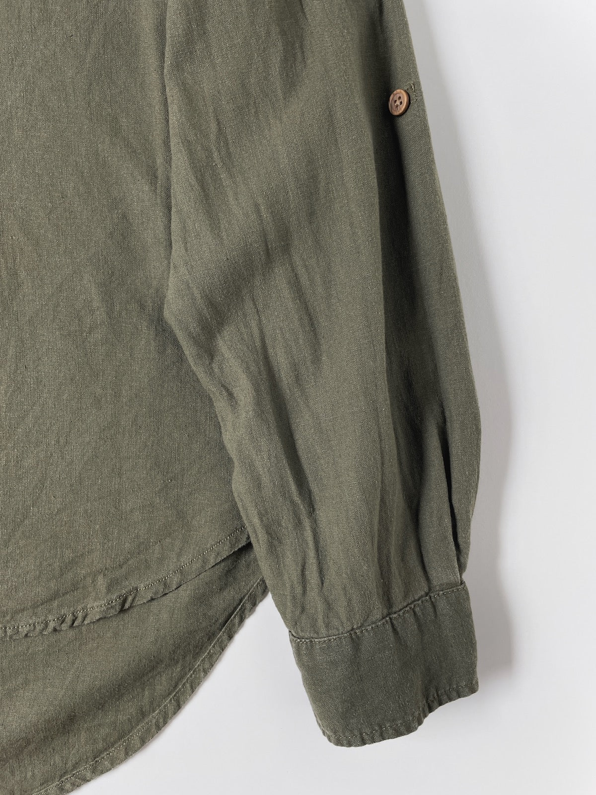 Linen Blend Khaki Button Up Shirt