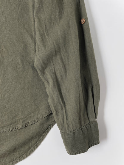 Linen Blend Khaki Button Up Shirt