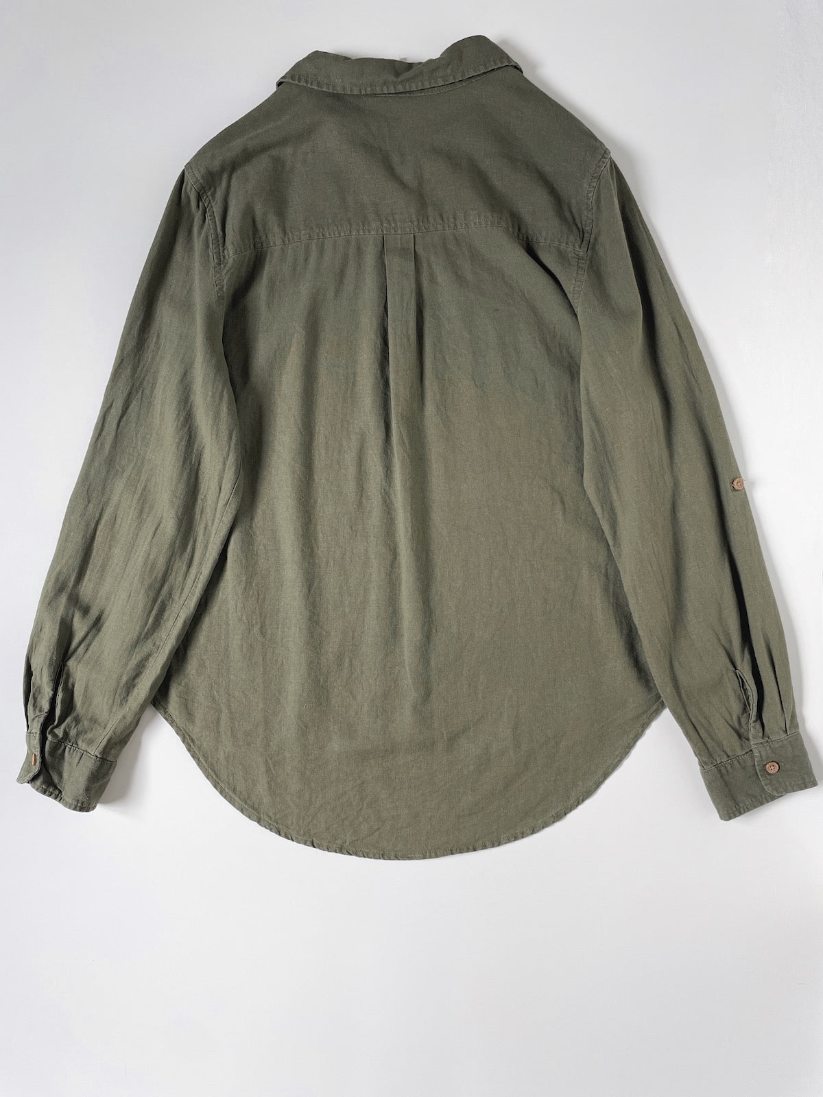 Linen Blend Khaki Button Up Shirt