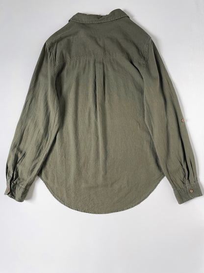 Linen Blend Khaki Button Up Shirt