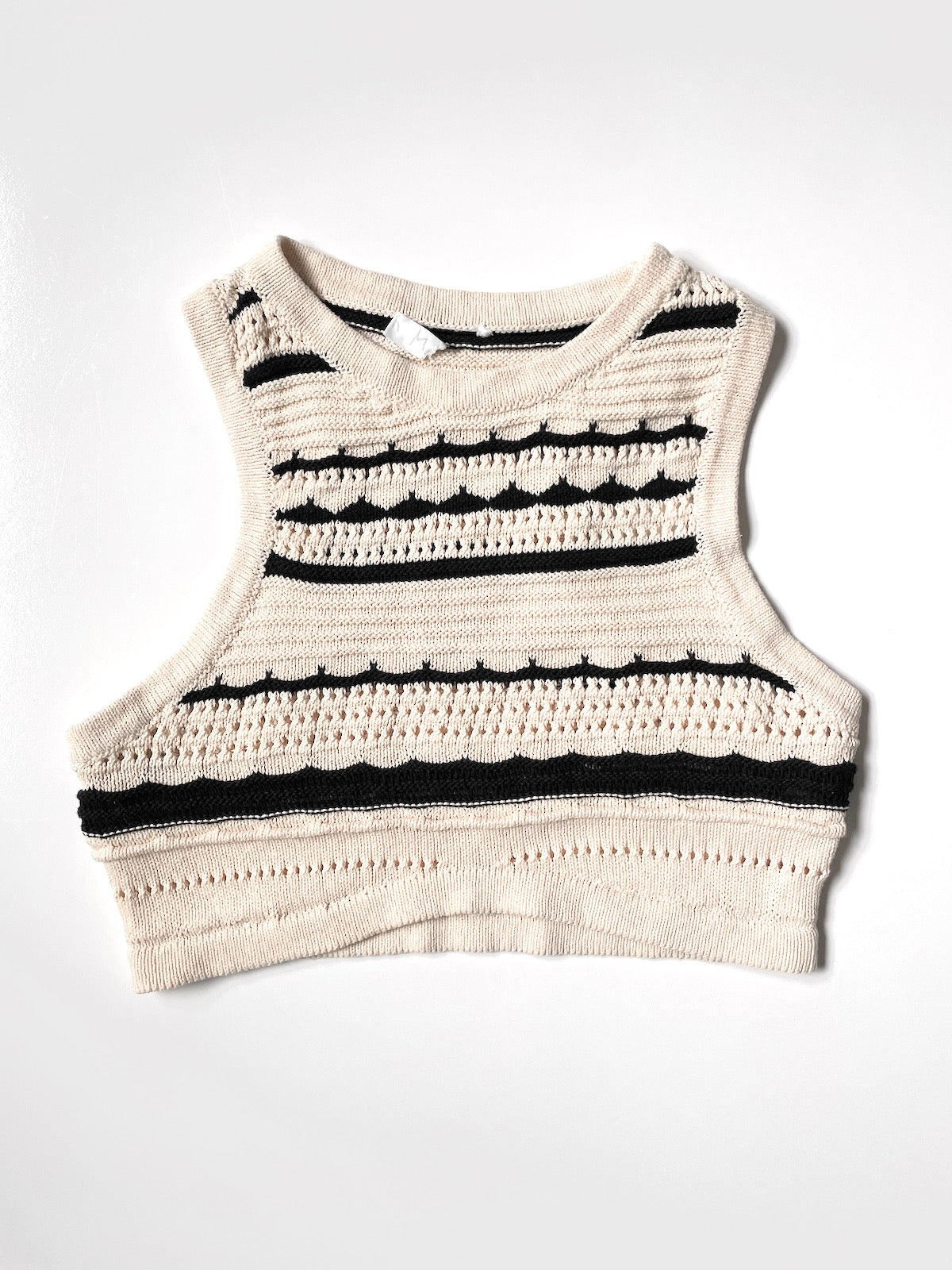 Knit Crop Tank Top Vest in Cream and Black