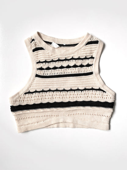 Knit Crop Tank Top Vest in Cream and Black