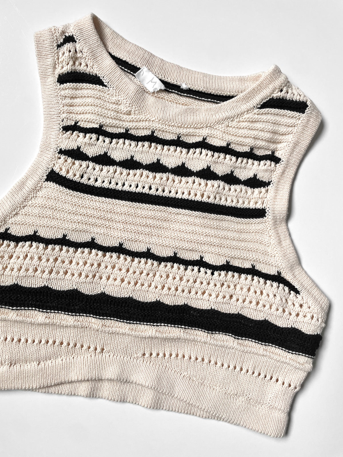 Knit Crop Tank Top Vest in Cream and Black