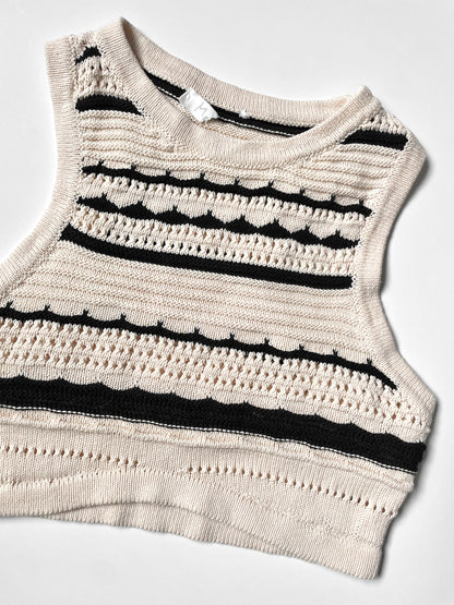 Knit Crop Tank Top Vest in Cream and Black