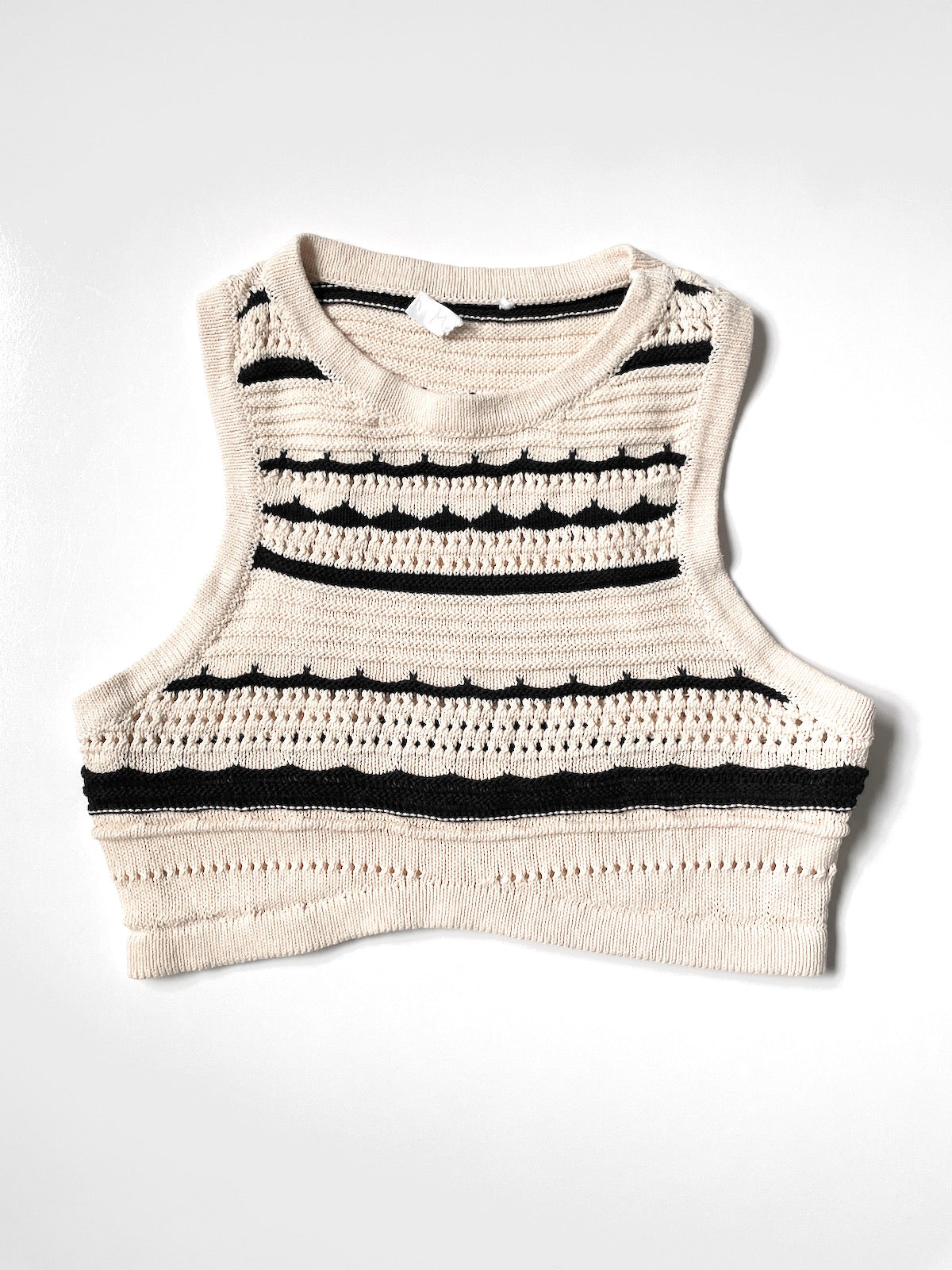 Knit Crop Tank Top Vest in Cream and Black