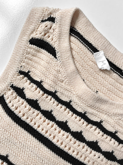 Knit Crop Tank Top Vest in Cream and Black