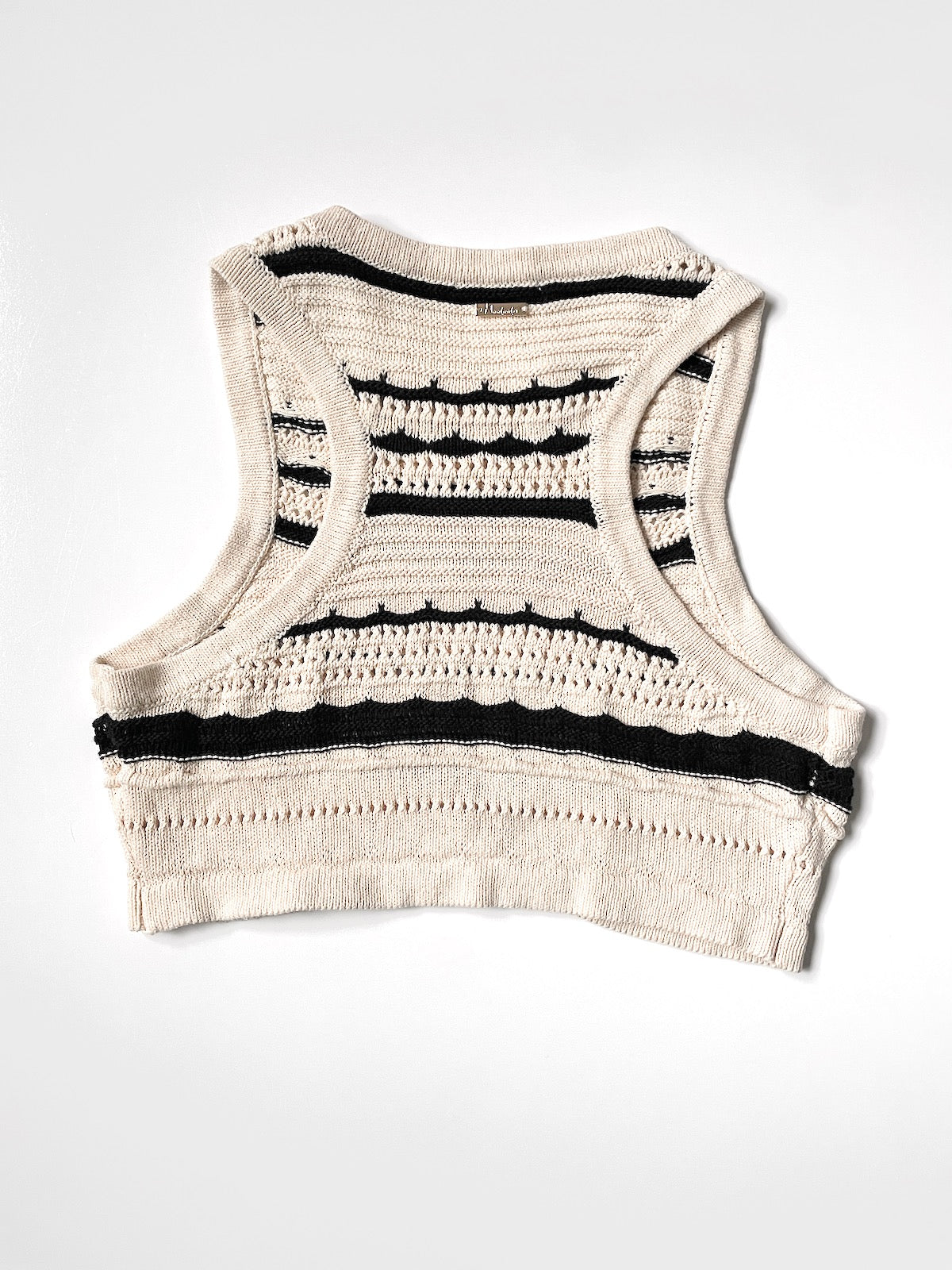 Knit Crop Tank Top Vest in Cream and Black