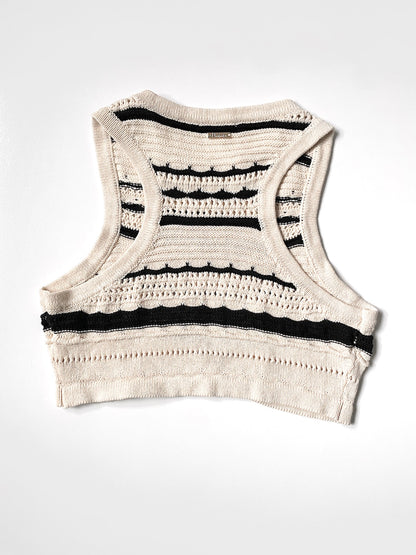 Knit Crop Tank Top Vest in Cream and Black