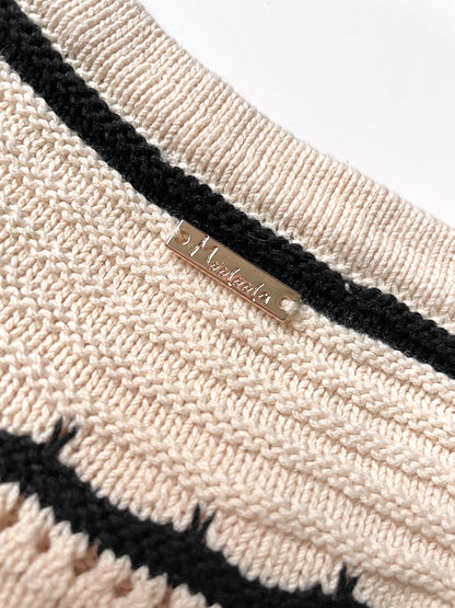 Knit Crop Tank Top Vest in Cream and Black