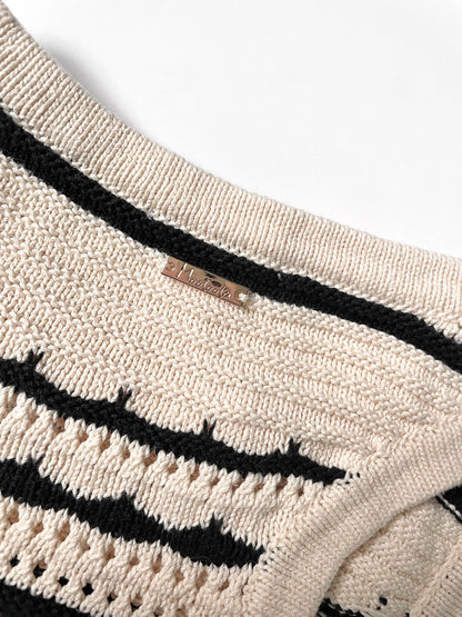 Knit Crop Tank Top Vest in Cream and Black