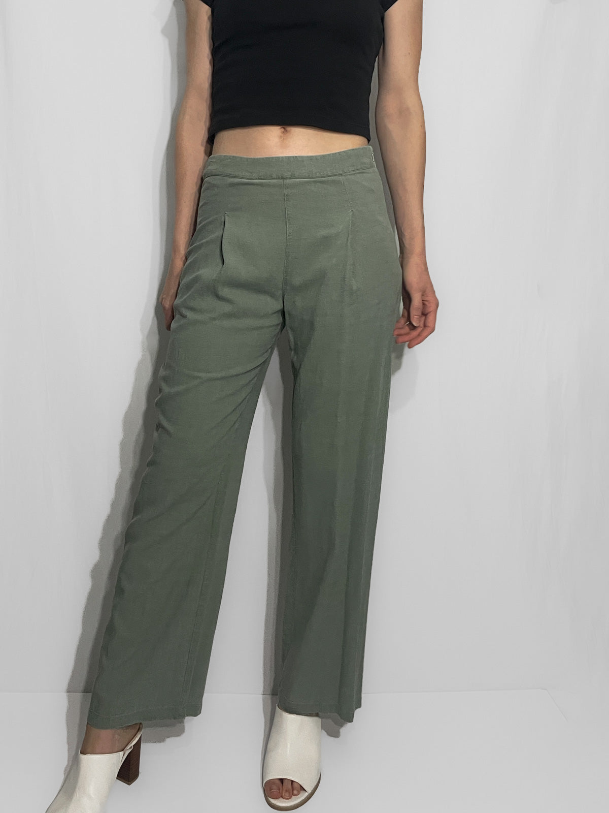 Soft Woven Linen Blend Khaki Trousers