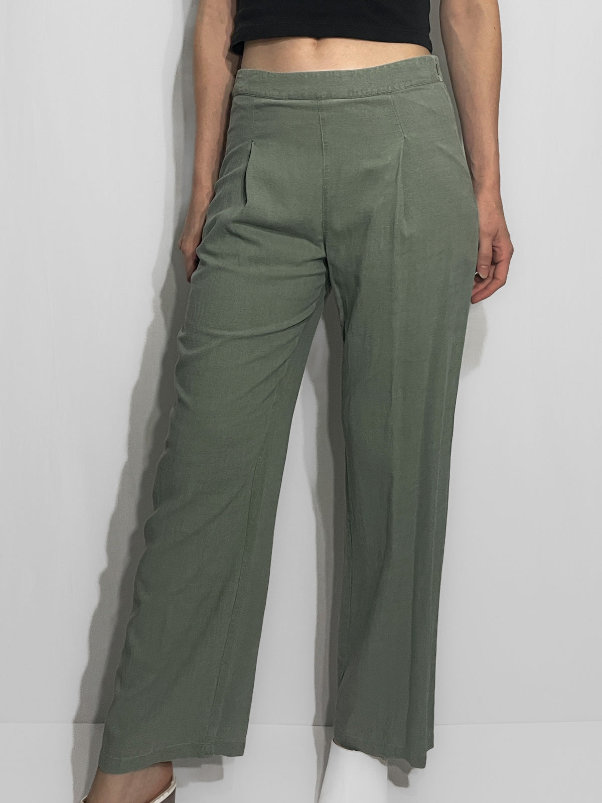 Soft Woven Linen Blend Khaki Trousers