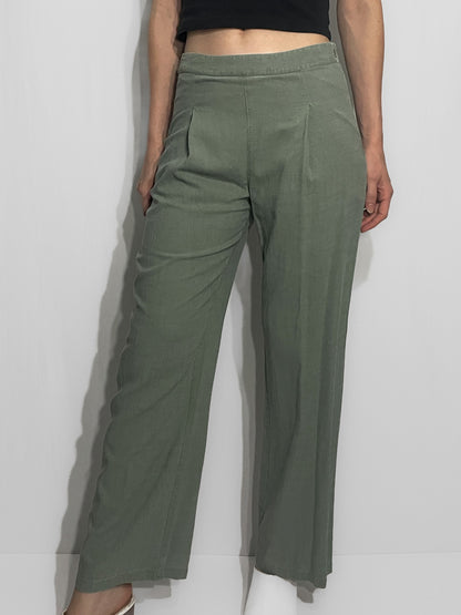 Soft Woven Linen Blend Khaki Trousers