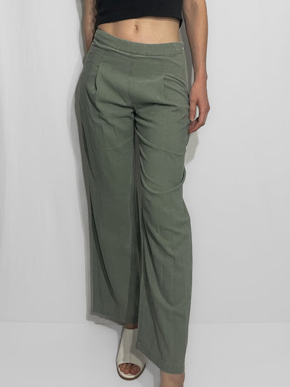 Soft Woven Linen Blend Khaki Trousers