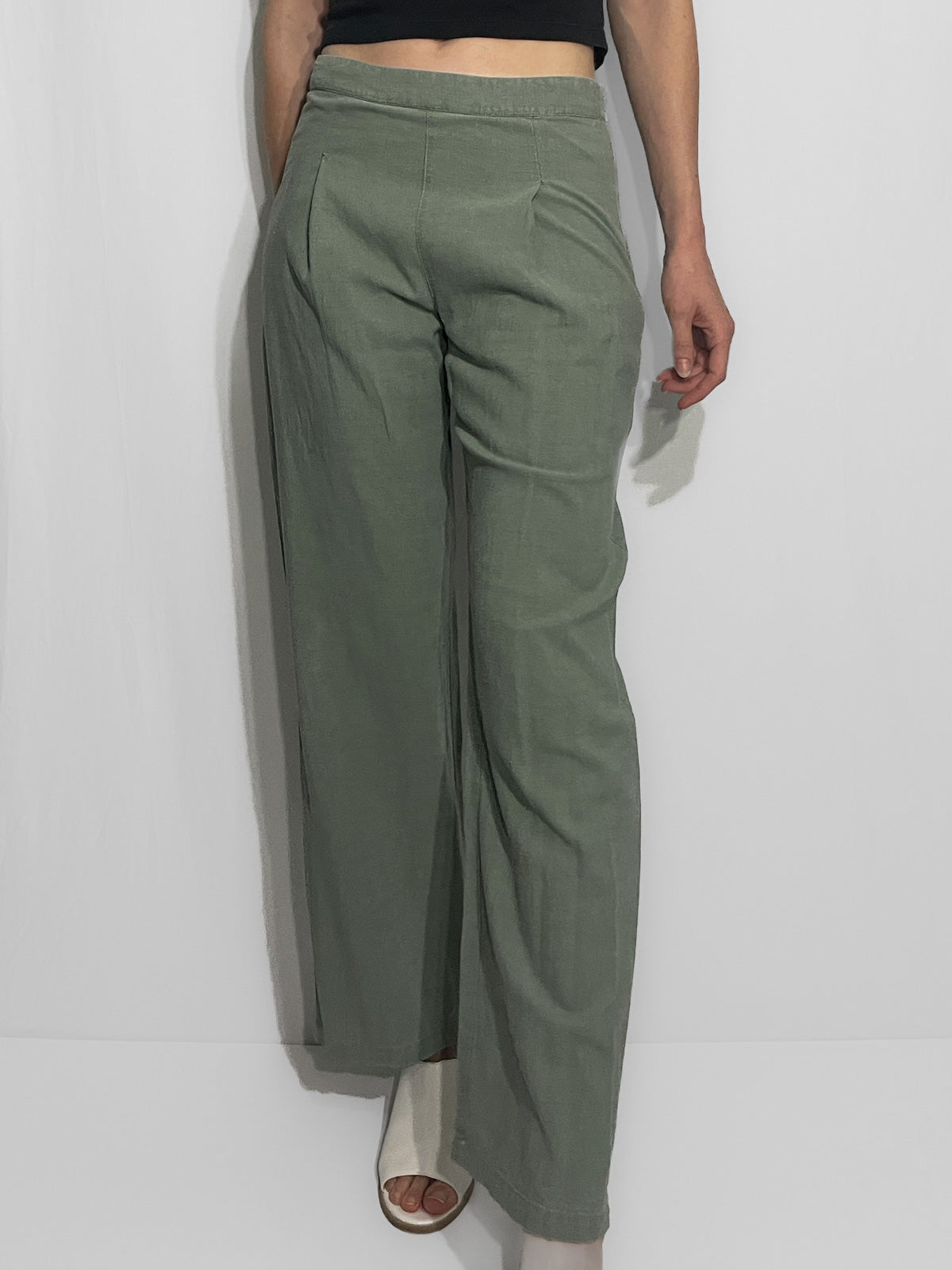 Soft Woven Linen Blend Khaki Trousers