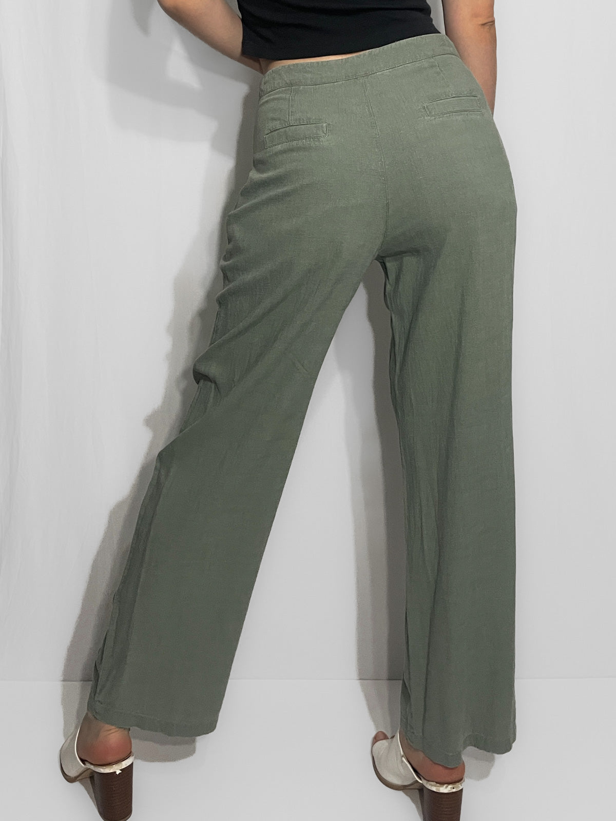 Soft Woven Linen Blend Khaki Trousers