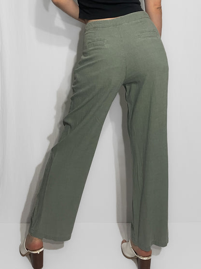 Soft Woven Linen Blend Khaki Trousers