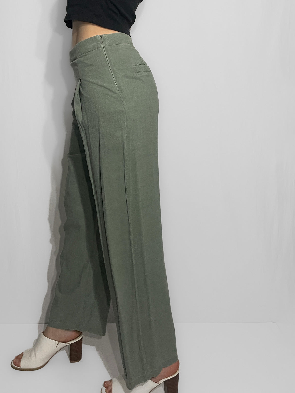 Soft Woven Linen Blend Khaki Trousers