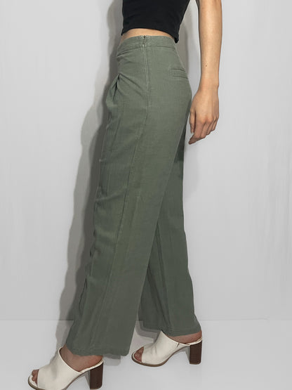 Soft Woven Linen Blend Khaki Trousers