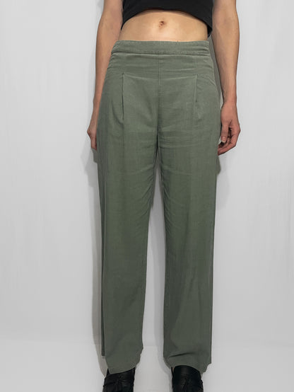 Soft Woven Linen Blend Khaki Trousers