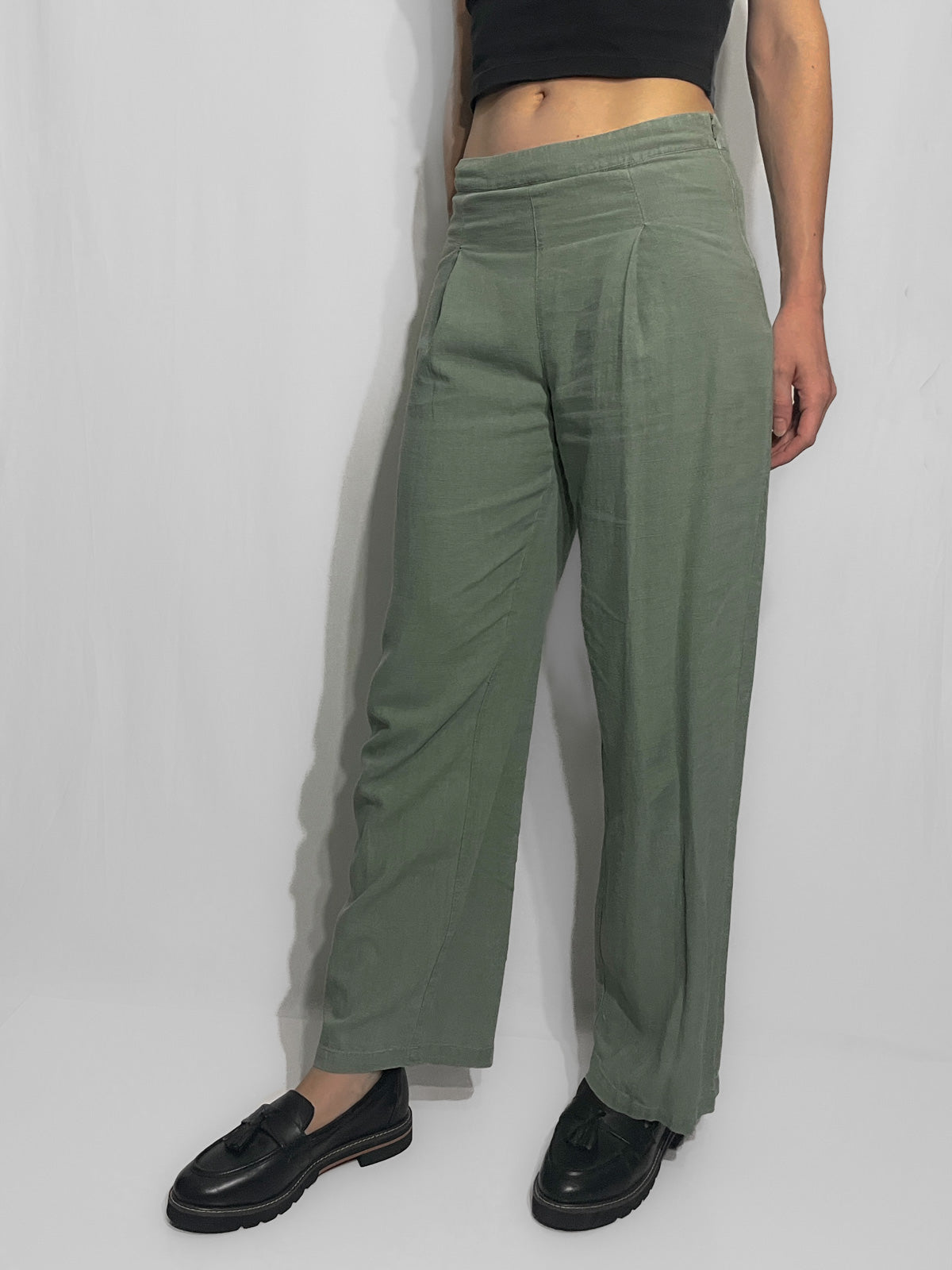 Soft Woven Linen Blend Khaki Trousers