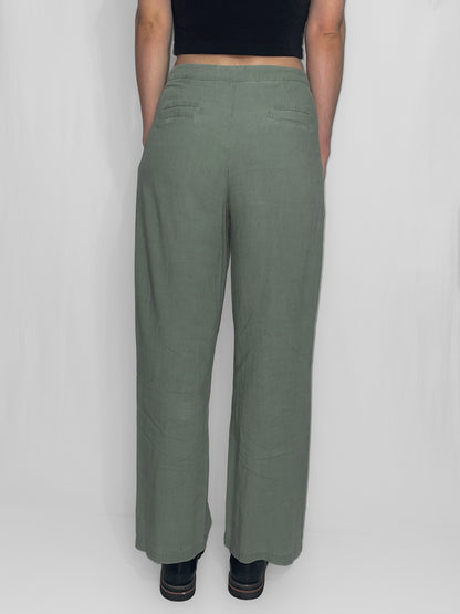 Soft Woven Linen Blend Khaki Trousers