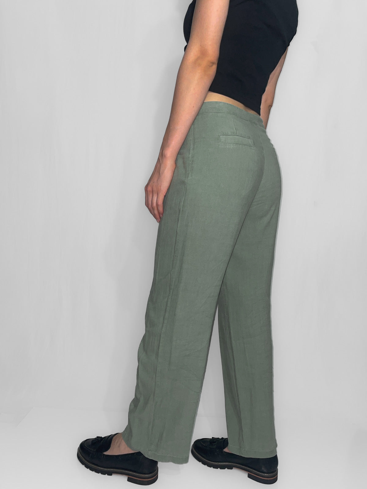 Soft Woven Linen Blend Khaki Trousers