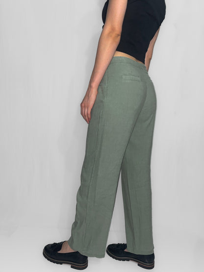 Soft Woven Linen Blend Khaki Trousers