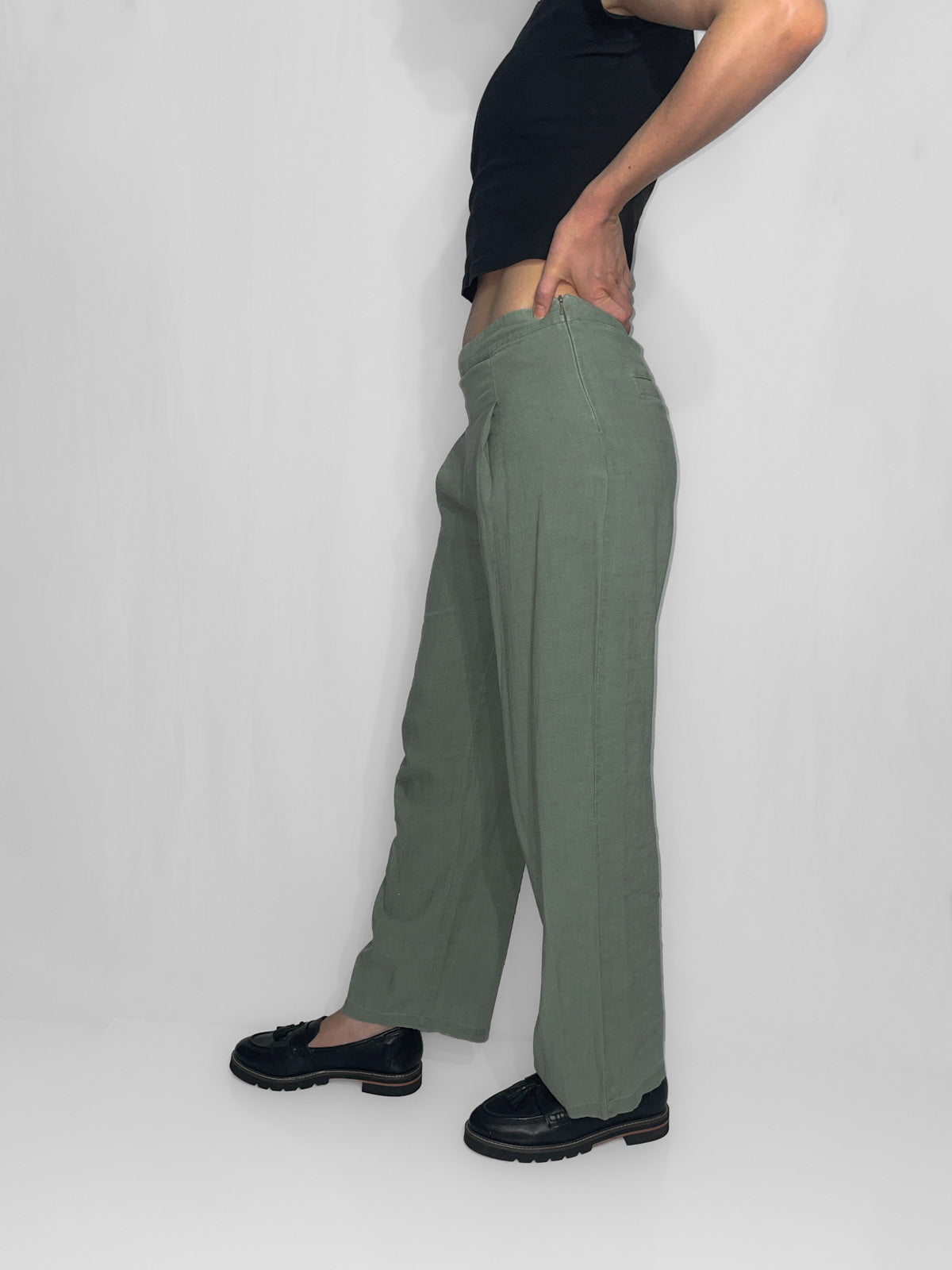 Soft Woven Linen Blend Khaki Trousers