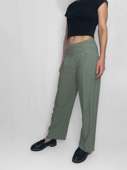 Soft Woven Linen Blend Khaki Trousers
