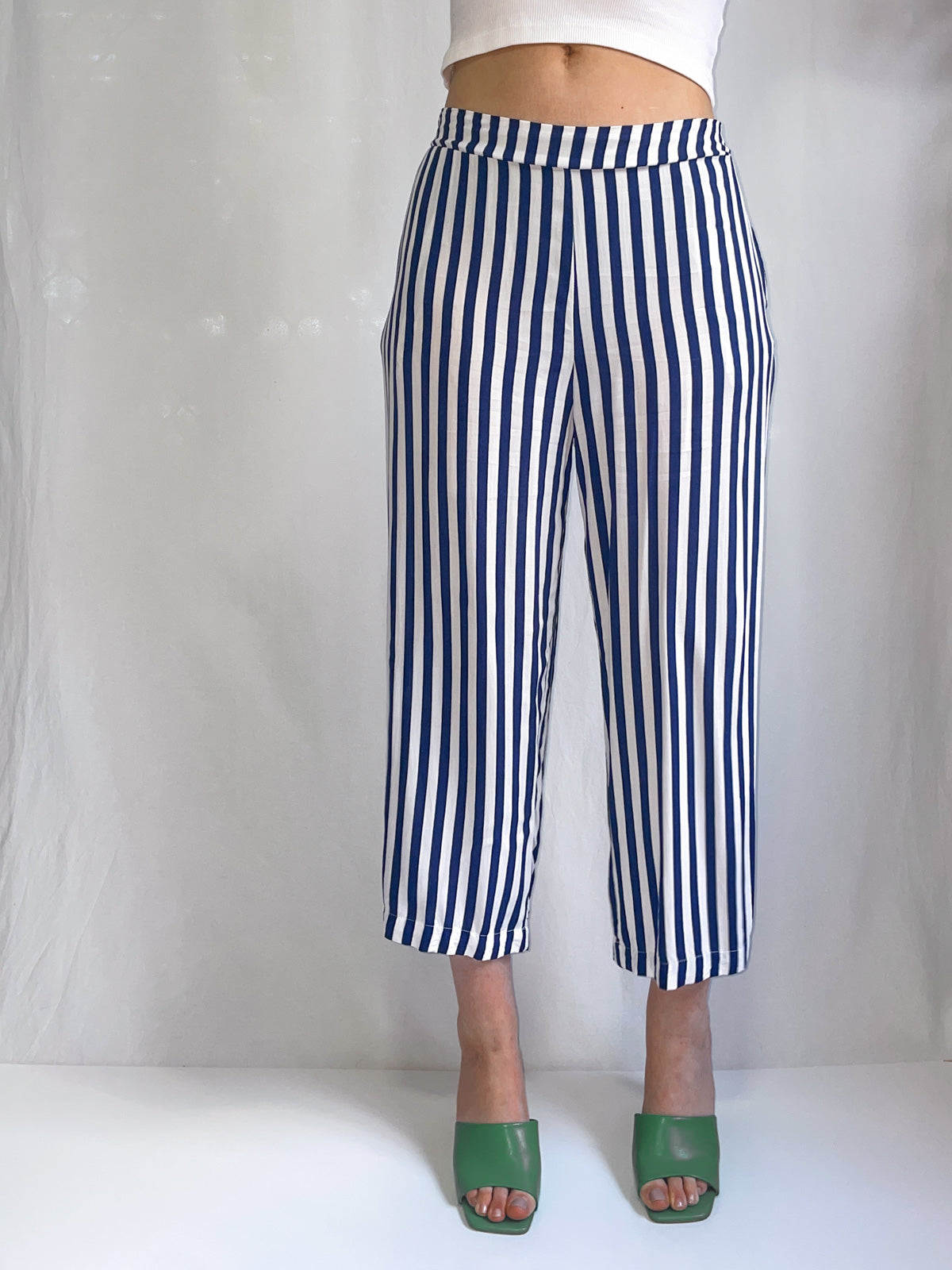 Navy Stripe Lightweight Culotte Pants