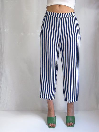 Navy Stripe Lightweight Culotte Pants