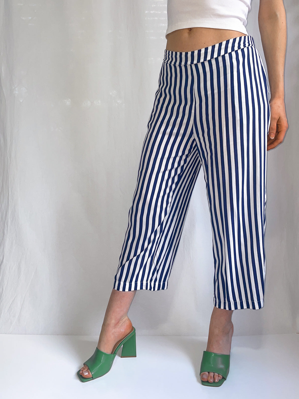 Navy Stripe Lightweight Culotte Pants