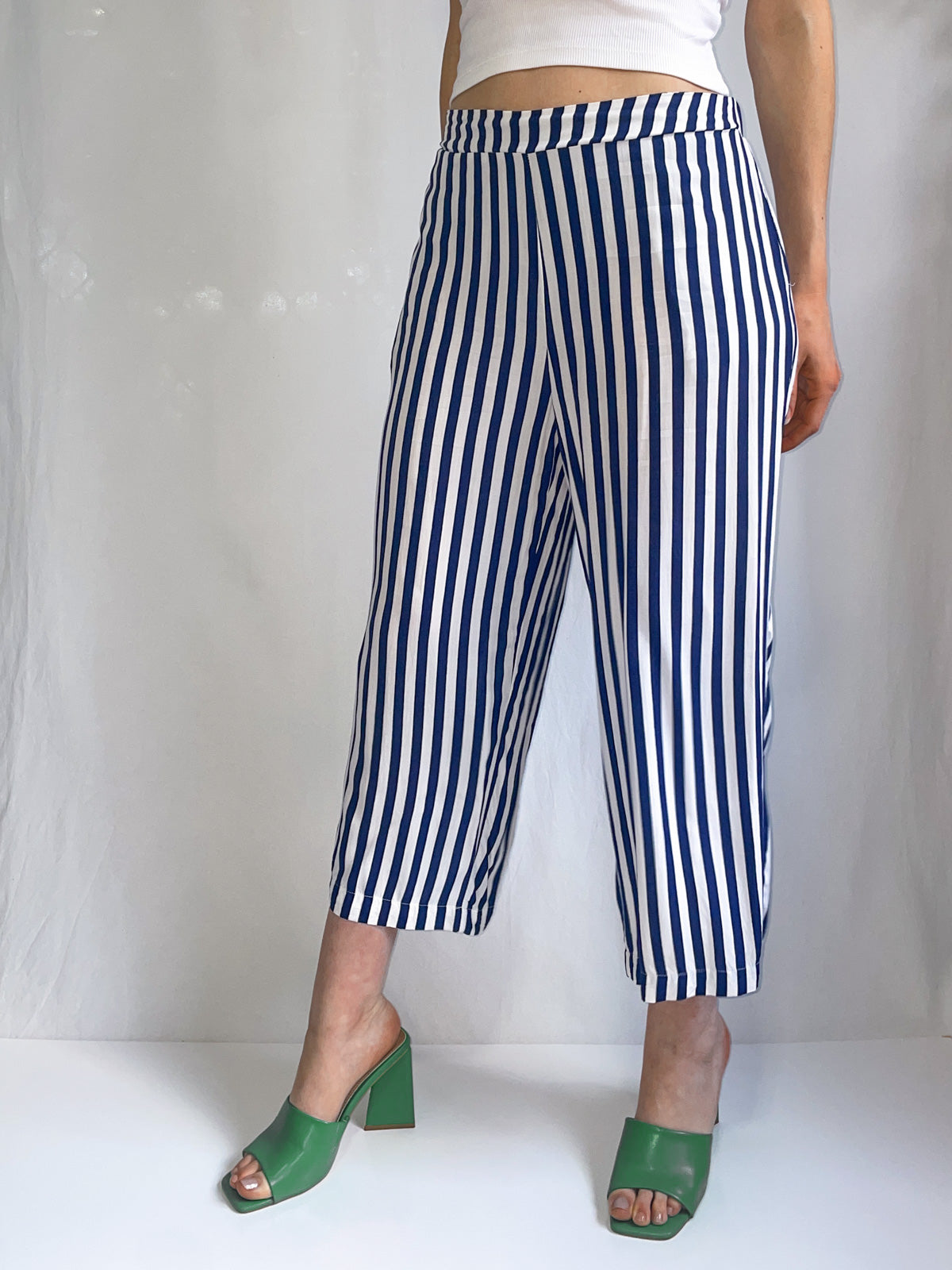 Navy Stripe Lightweight Culotte Pants