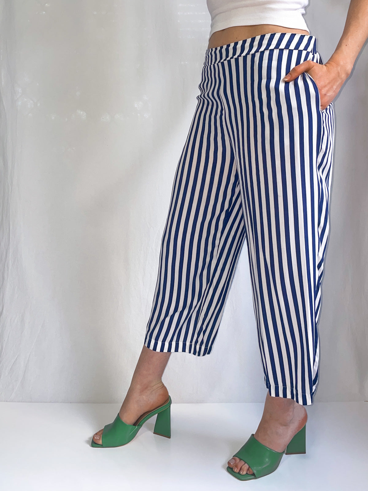 Navy Stripe Lightweight Culotte Pants