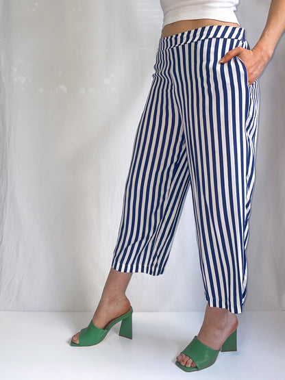Navy Stripe Lightweight Culotte Pants