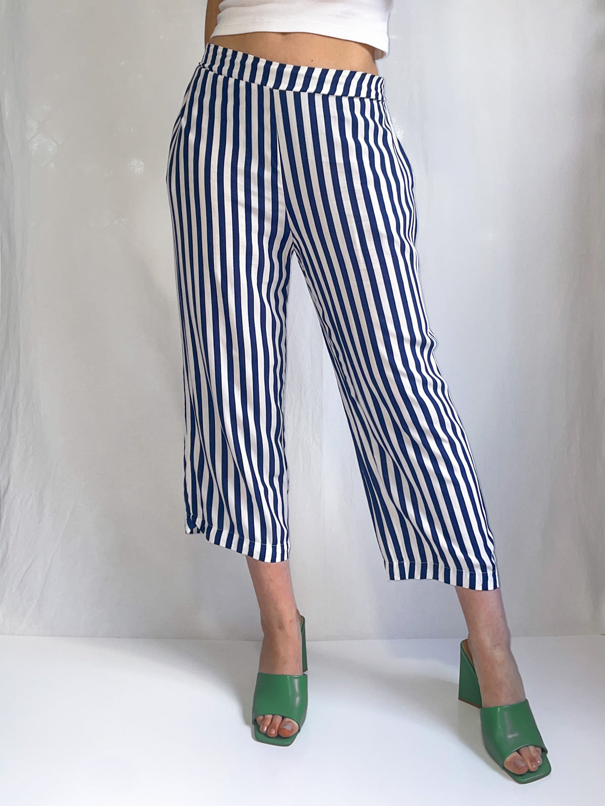 Navy Stripe Lightweight Culotte Pants