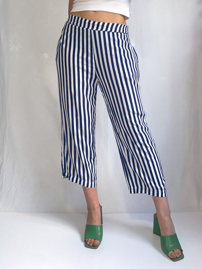 Navy Stripe Lightweight Culotte Pants