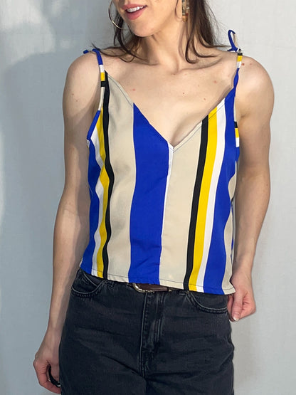 Beach Umbrella Stripe Tie Sleeve Cami Top