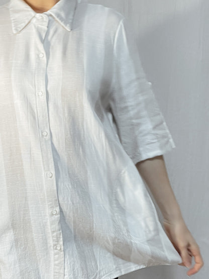 White Grey Stripe Linen Blend Shirt