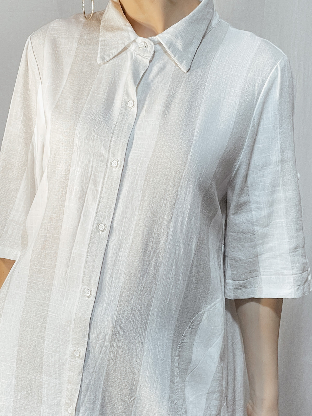 White Grey Stripe Linen Blend Shirt