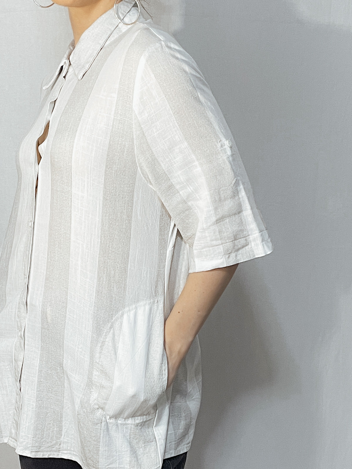 White Grey Stripe Linen Blend Shirt